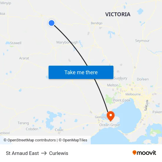 St Arnaud East to Curlewis map