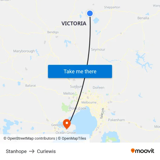 Stanhope to Curlewis map