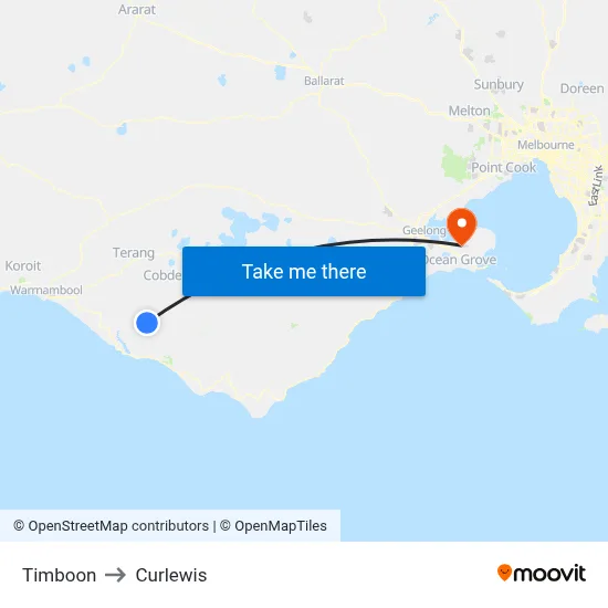 Timboon to Curlewis map