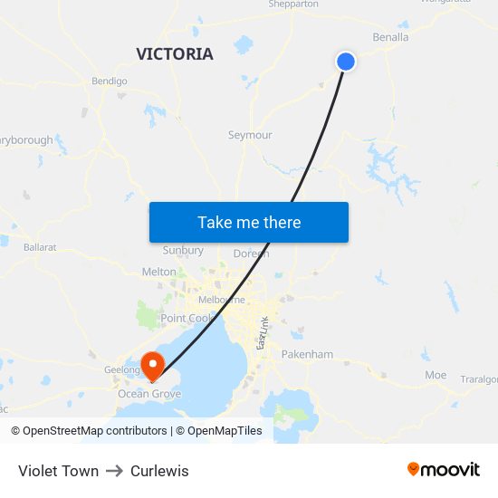 Violet Town to Curlewis map