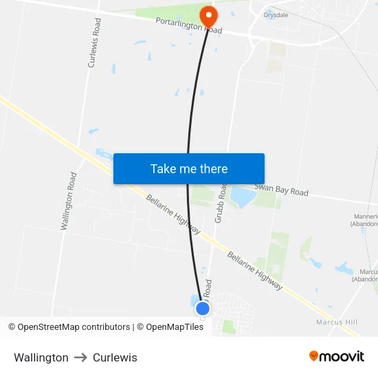 Wallington to Curlewis map