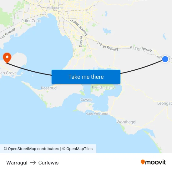 Warragul to Curlewis map