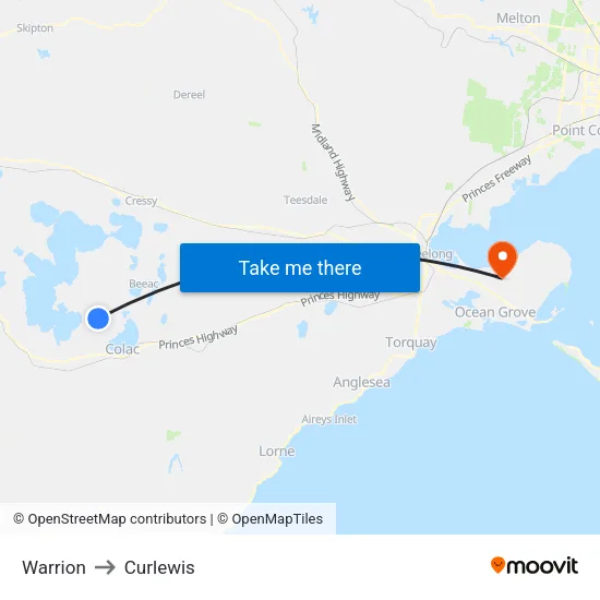 Warrion to Curlewis map