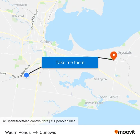 Waurn Ponds to Curlewis map