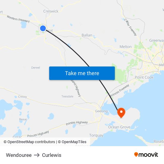 Wendouree to Curlewis map