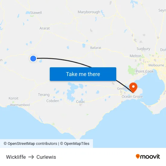 Wickliffe to Curlewis map