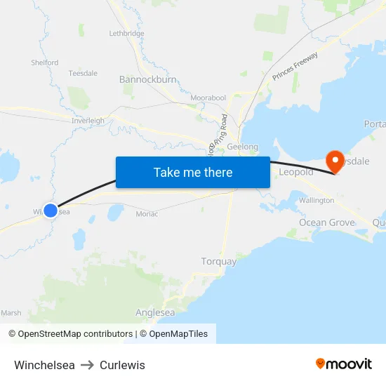 Winchelsea to Curlewis map