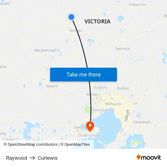 Raywood to Curlewis map