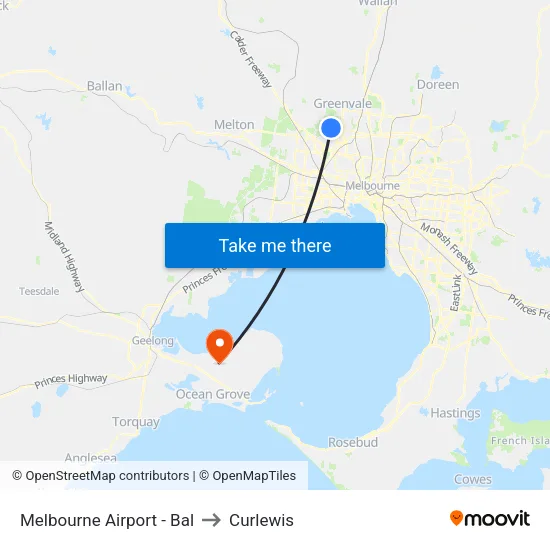 Melbourne Airport - Bal to Curlewis map
