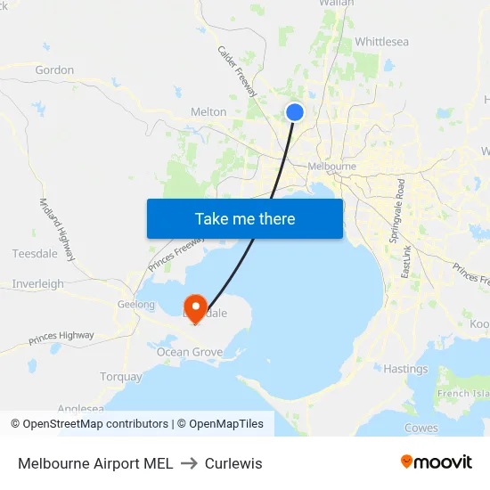 Melbourne Airport MEL to Curlewis map