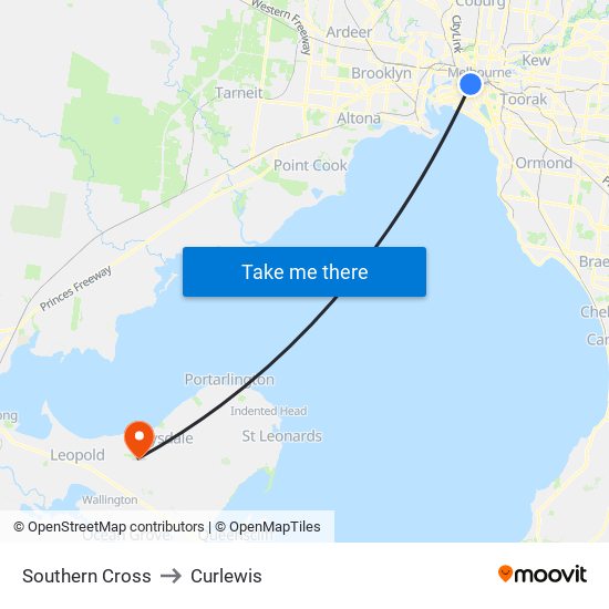 Southern Cross to Curlewis map