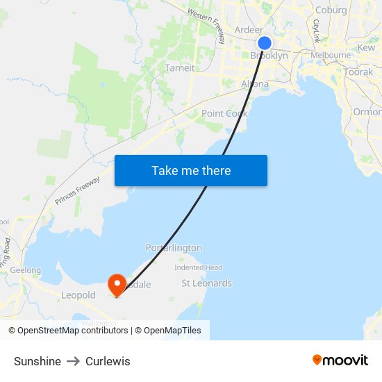 Sunshine to Curlewis map