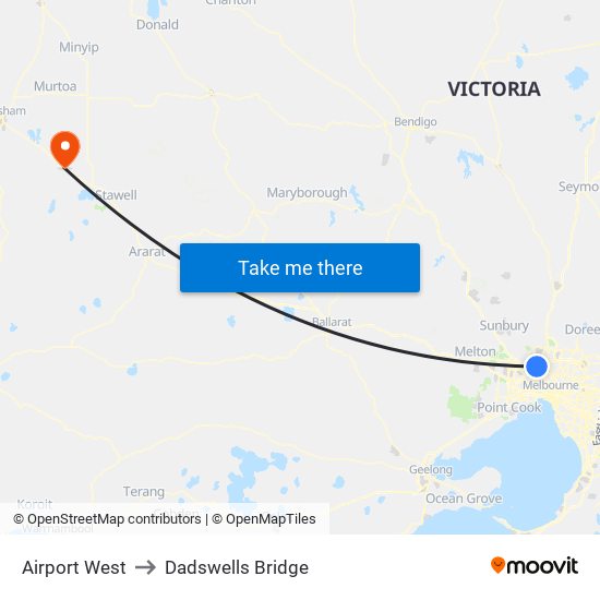 Airport West to Dadswells Bridge map