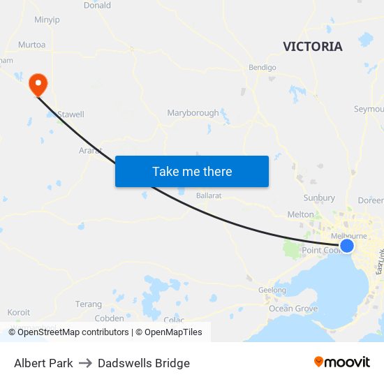 Albert Park to Dadswells Bridge map