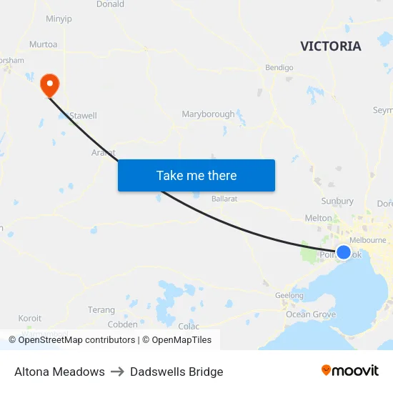 Altona Meadows to Dadswells Bridge map
