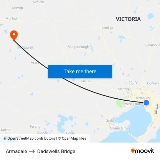 Armadale to Dadswells Bridge map