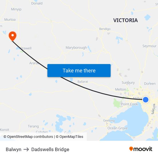 Balwyn to Dadswells Bridge map