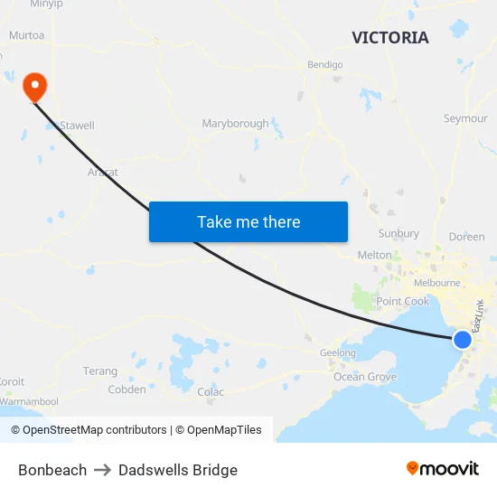 Bonbeach to Dadswells Bridge map