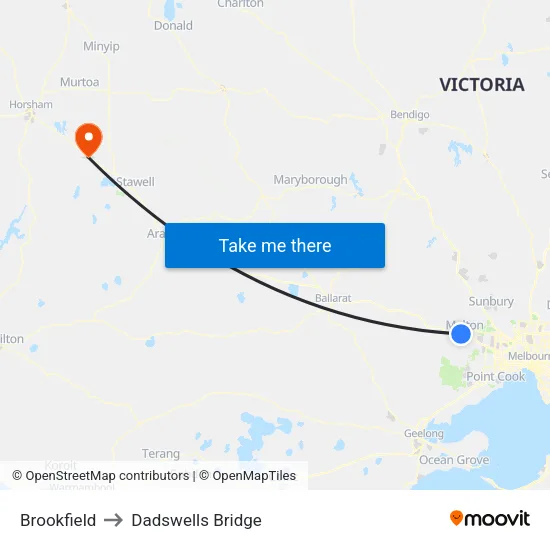 Brookfield to Dadswells Bridge map