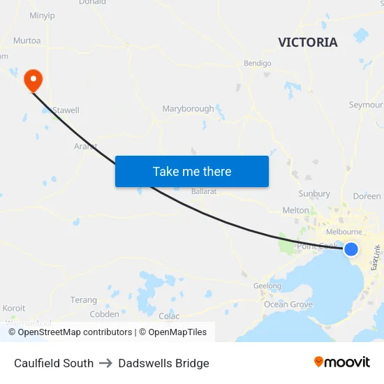 Caulfield South to Dadswells Bridge map
