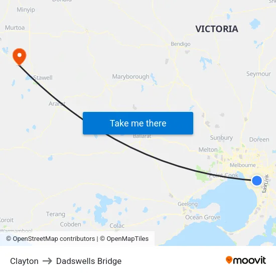 Clayton to Dadswells Bridge map