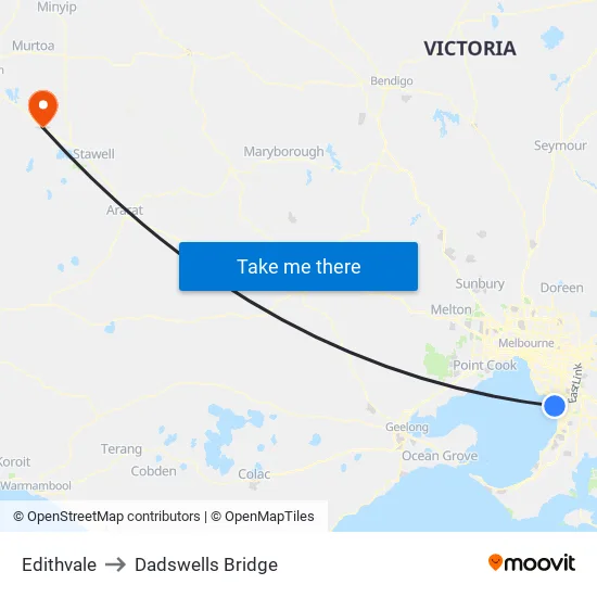 Edithvale to Dadswells Bridge map