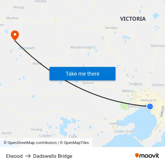 Elwood to Dadswells Bridge map
