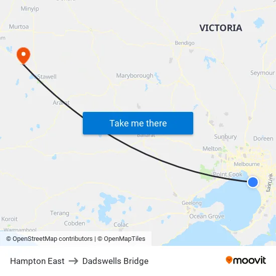 Hampton East to Dadswells Bridge map