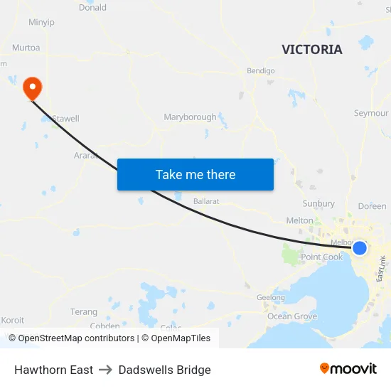 Hawthorn East to Dadswells Bridge map