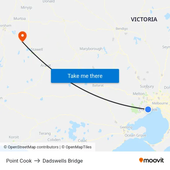 Point Cook to Dadswells Bridge map