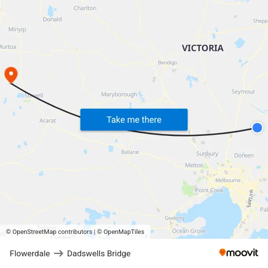 Flowerdale to Dadswells Bridge map