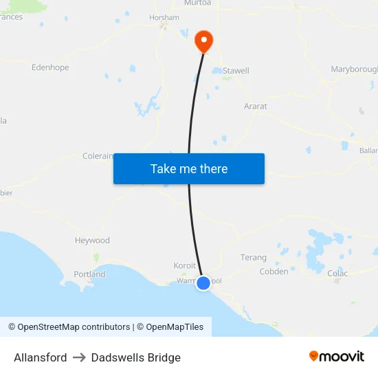 Allansford to Dadswells Bridge map