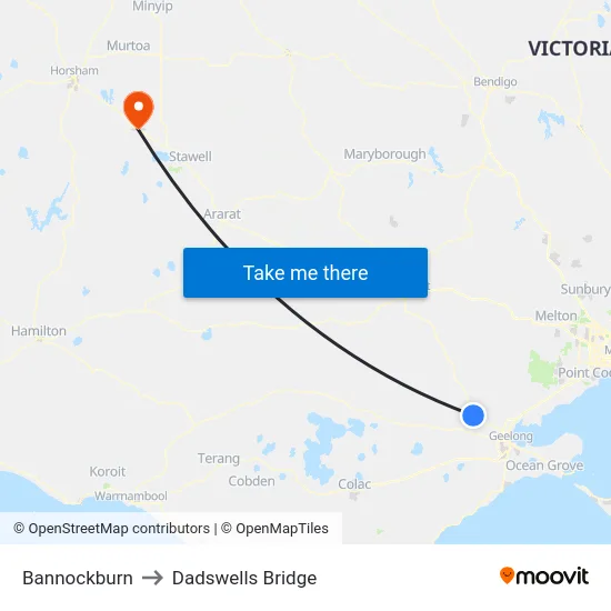 Bannockburn to Dadswells Bridge map