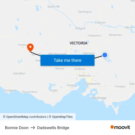 Bonnie Doon to Dadswells Bridge map