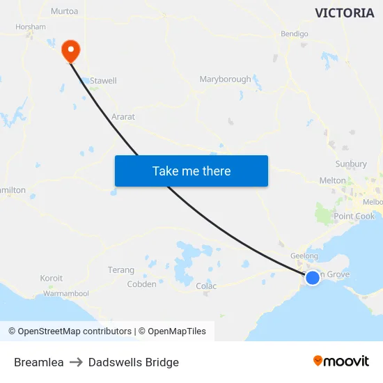 Breamlea to Dadswells Bridge map