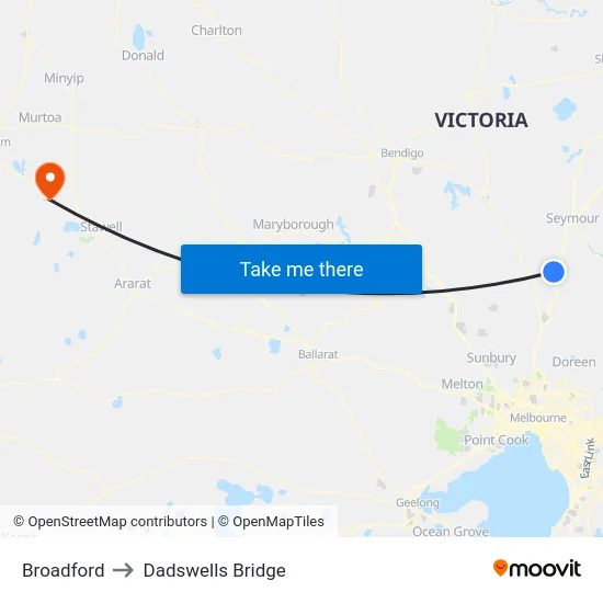 Broadford to Dadswells Bridge map