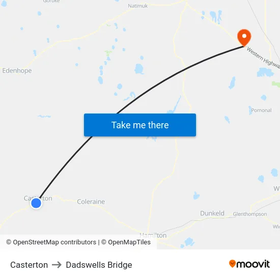 Casterton to Dadswells Bridge map