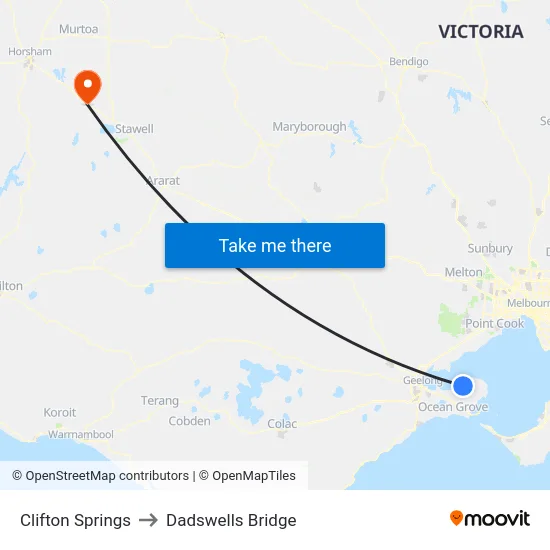 Clifton Springs to Dadswells Bridge map