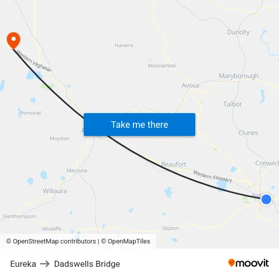 Eureka to Dadswells Bridge map