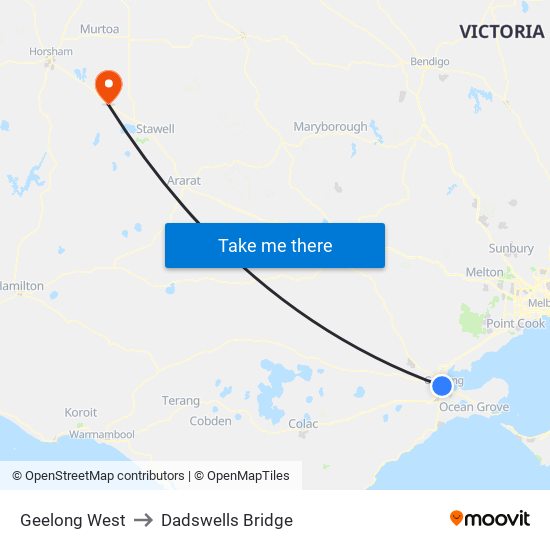 Geelong West to Dadswells Bridge map