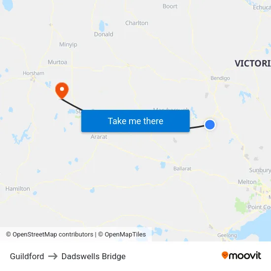 Guildford to Dadswells Bridge map