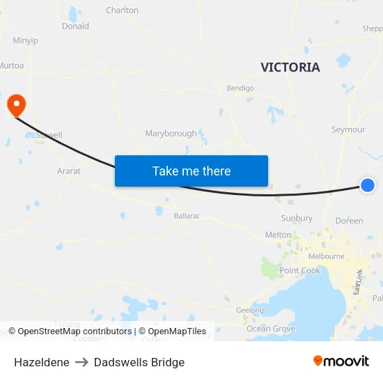 Hazeldene to Dadswells Bridge map