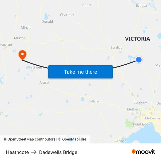 Heathcote to Dadswells Bridge map