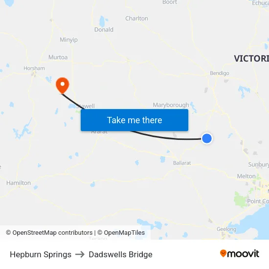 Hepburn Springs to Dadswells Bridge map