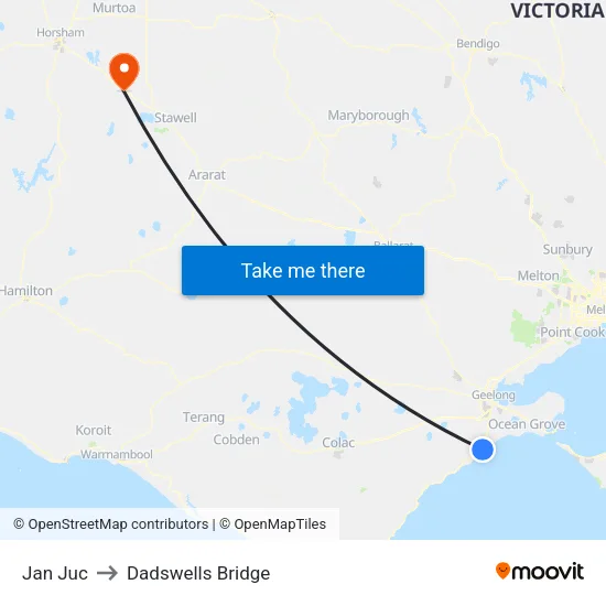 Jan Juc to Dadswells Bridge map