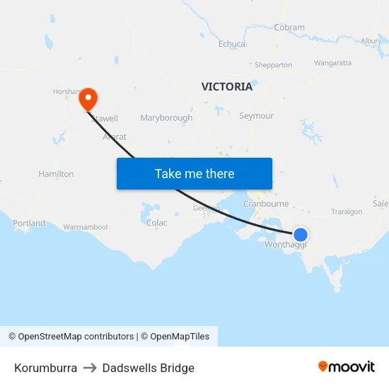 Korumburra to Dadswells Bridge map