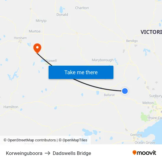 Korweinguboora to Dadswells Bridge map