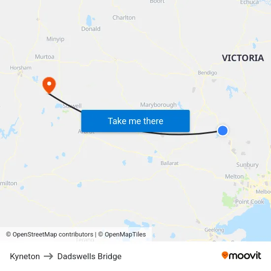 Kyneton to Dadswells Bridge map