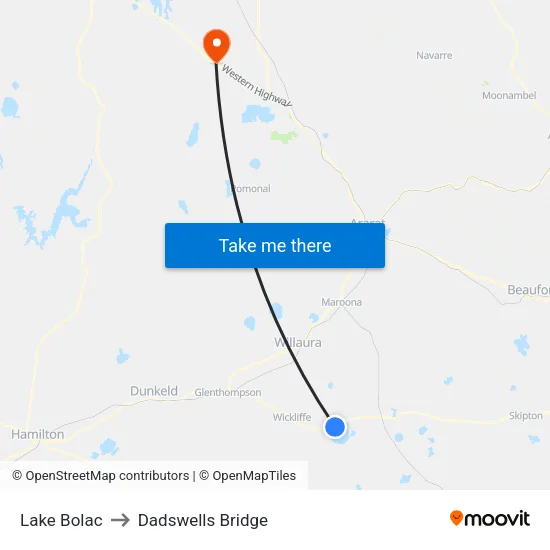 Lake Bolac to Dadswells Bridge map