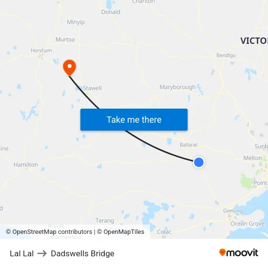 Lal Lal to Dadswells Bridge map